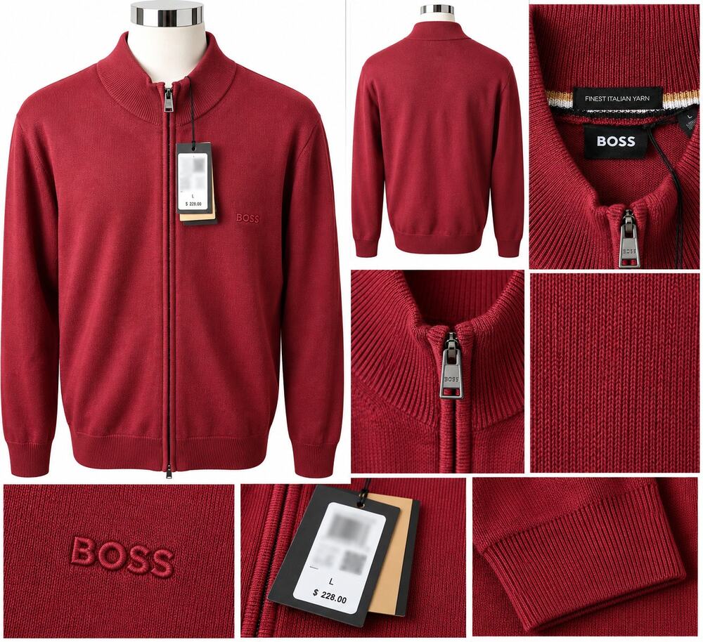 BOSS Men's Red Full-Zip Sweater – Size L – New With Tags